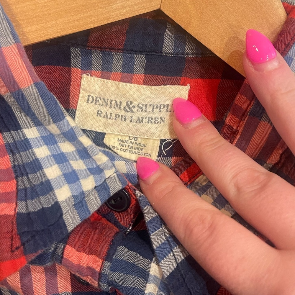 Ralph Lauren Red and Navy Plaid Button-Down Shirt - Picture 3 of 3